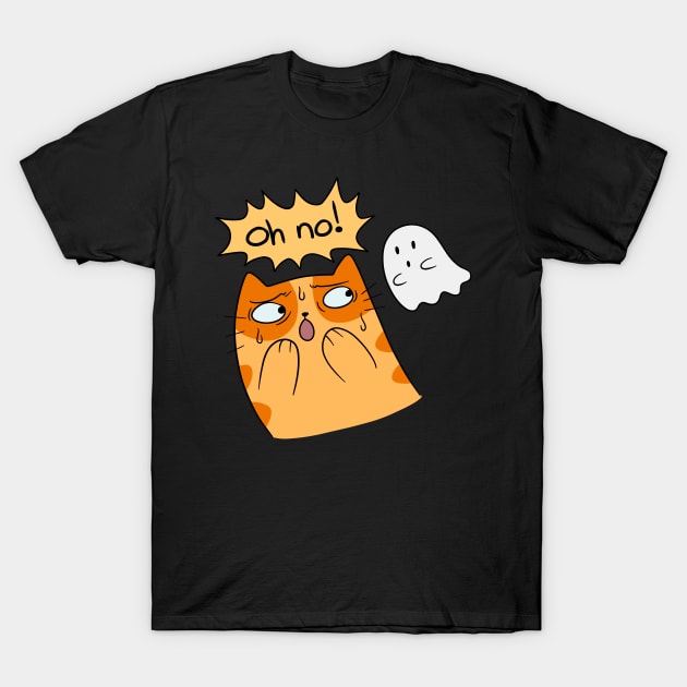 Oh no! Cat and Ghost T-Shirt by saradaboru
